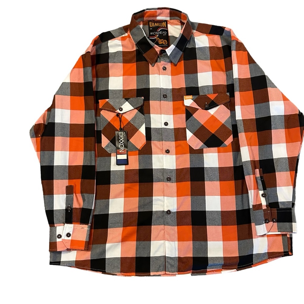 DIXXON Ironhead Men’s Long Sleeve Orange Black & White Flannel EUC 5X